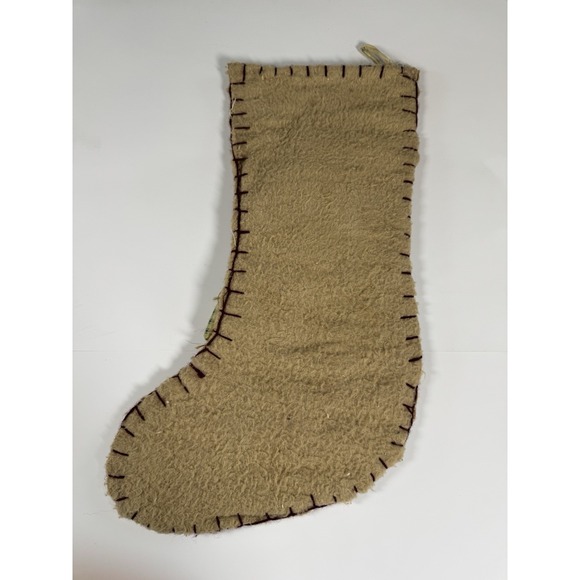 Vintage Tan Primitive Penny Felt Applique‎ Christmas Stocking Santa Clause - Picture 10 of 11